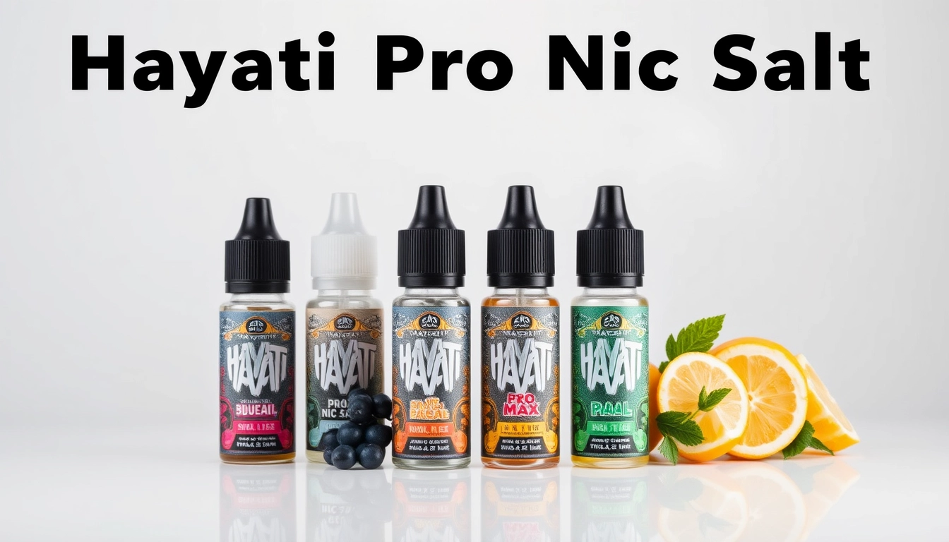 Hayati Pro Max Nic Salt bottles showcasing a variety of flavors and nicotine strengths in a vape-friendly setting